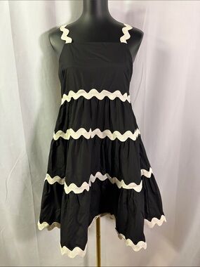 NWT Entro Black & White Ric Rac Trim Sleeveless Baby Doll Mini Dress